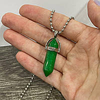 Натуральный камень Хризопраз кулон маятник в виде кристалла шестигранника на цепочке - подарок парню, девушке