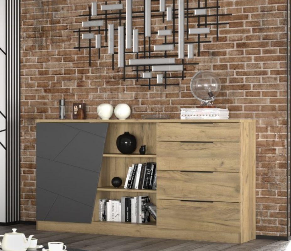 Великий комод Меблі Сервіс Вектор 1Д4Ш дуб крафт золотий/сірий, фото 1