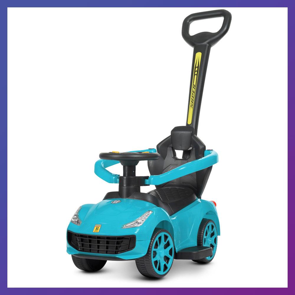 Дитяча каталка-толокар Porsche M 4741 з батьківською ручкою 2 в 1 синій, фото 1