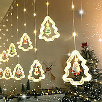 Гирлянда электрическая штора с формами мультицвет 3м, Рождественская гирлянда на окно Елочки с фигурками