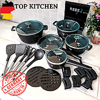 Набор кастрюль козанов с мраморным покрытием TOP KITCHEN 23 предмета Набор посуды с антипригарным покрытием