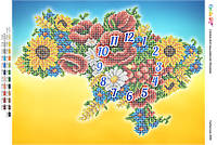Схема вышивки бисером Часы карта Украины в цветах. Ткань - габардин