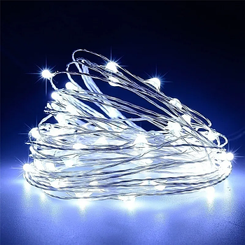 Гірлянда LED Роса, 10 м, на батарейках, Royalstar, Білий / Світлодіодна новорічна гірлянда проволка