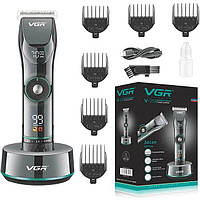 Професійна акумуляторна машинка для стриження волосся VGR V-256 на підставці зі змінними насадками