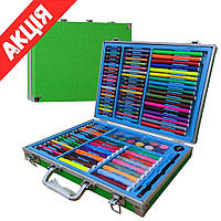 Набор для рисования в чемодане MK 2453 С фломастерами, карандашами Художественный набор для творчества Зеленый