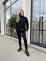 Спортивный женский теплый костюм на флисе тройка штаны кофта жилет прогулочный костюмчик OS 44/46, Черный
