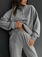 Женский теплый плюшевый мягкий флисовый прогулочный костюм батник и штаны спортивный костюм флис OS 42/44, Серый