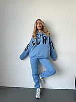 Женский теплый прогулочный костюм худи и спортивные штаны спортивный костюм трехнить пенье на флисе Турция Голубой, 42/44