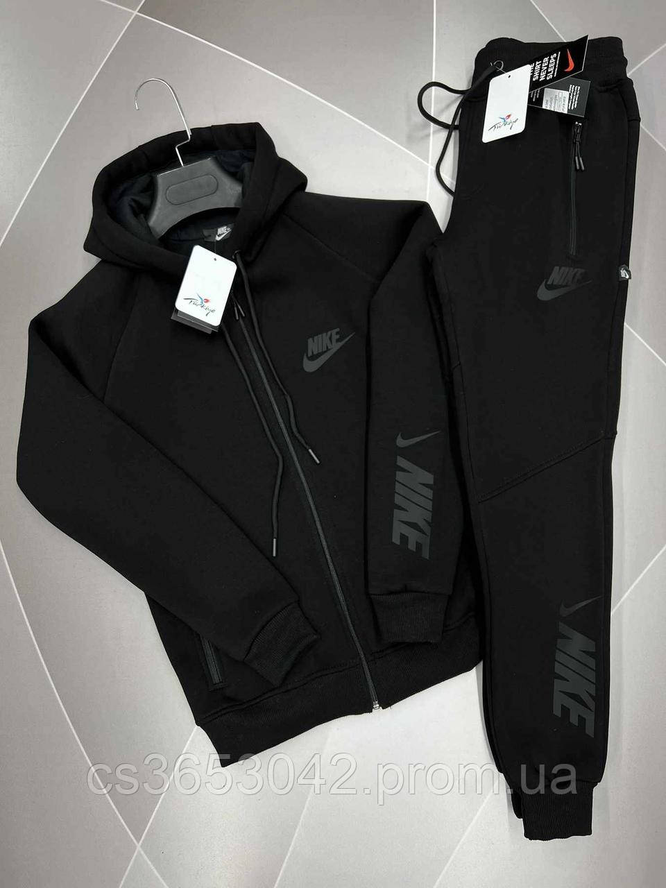 Чоловічий спортивний трикотажний костюм на флісі Туреччина Nike колір чорний