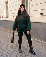 Уютная трендовая мягкая женская курточка Тедди комбинированная меховая куртка на молнии барашек батал OS 54/56, Изумруд