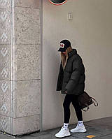 Осенняя теплая женская куртка оверсайз Модная стильная теплая куртка на змейке и кнопках синтепон 200 OS