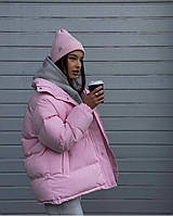 Осенняя теплая женская куртка оверсайз Модная стильная теплая куртка на змейке и кнопках синтепон 200 OS 48/50, Розовый