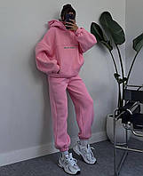 Женский теплый прогулочный спортивный костюм I DON T CARE кофта кенгуру и штаны джоггеры трехнитка флис OS 48/52, Розовый