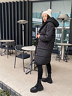 Зимняя теплая женская куртка с капюшоном модная стильная теплая куртка синтепон 300 пуховик еврозима OS 46, Черный