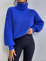 Трендовый базовый теплый женский мягкий свитер с высоким воротником под горло оверсайз кофта 42-46 OS Электрик