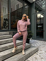 Женский базовый прогулочный костюм теплый турецкая двухсторонняя Ангора люкс двойка кофта и штаны OS 42/44, Пудра