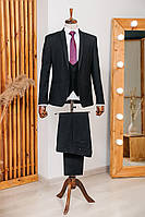 Мужской черный классический костюм смокинг пиджак брюки и жилет 48