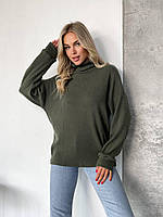 Трендовый женский мягкий утепленный свитер под горло базовая теплая кофта турецкая ангора OS 42/44, Хаки