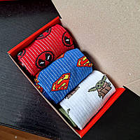 Новинка! Набор мужских носков 40-45 на 3 пары с мультяшным рисунком в коробке.
