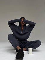 Женский теплый удобный прогулочный костюм батник и штаны джоггеры спортивный костюм трехнитка на флисе OS 46, Графит