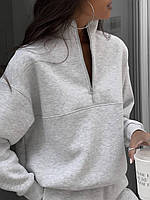 Женский теплый удобный прогулочный костюм батник и штаны джоггеры спортивный костюм трехнитка на флисе OS 46, Серый