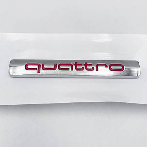 Емблема (шильдик, наклейка, логотип) AUDI (Ауді) Quattro 7.5x2cm Хром + червоний лого, фото 2