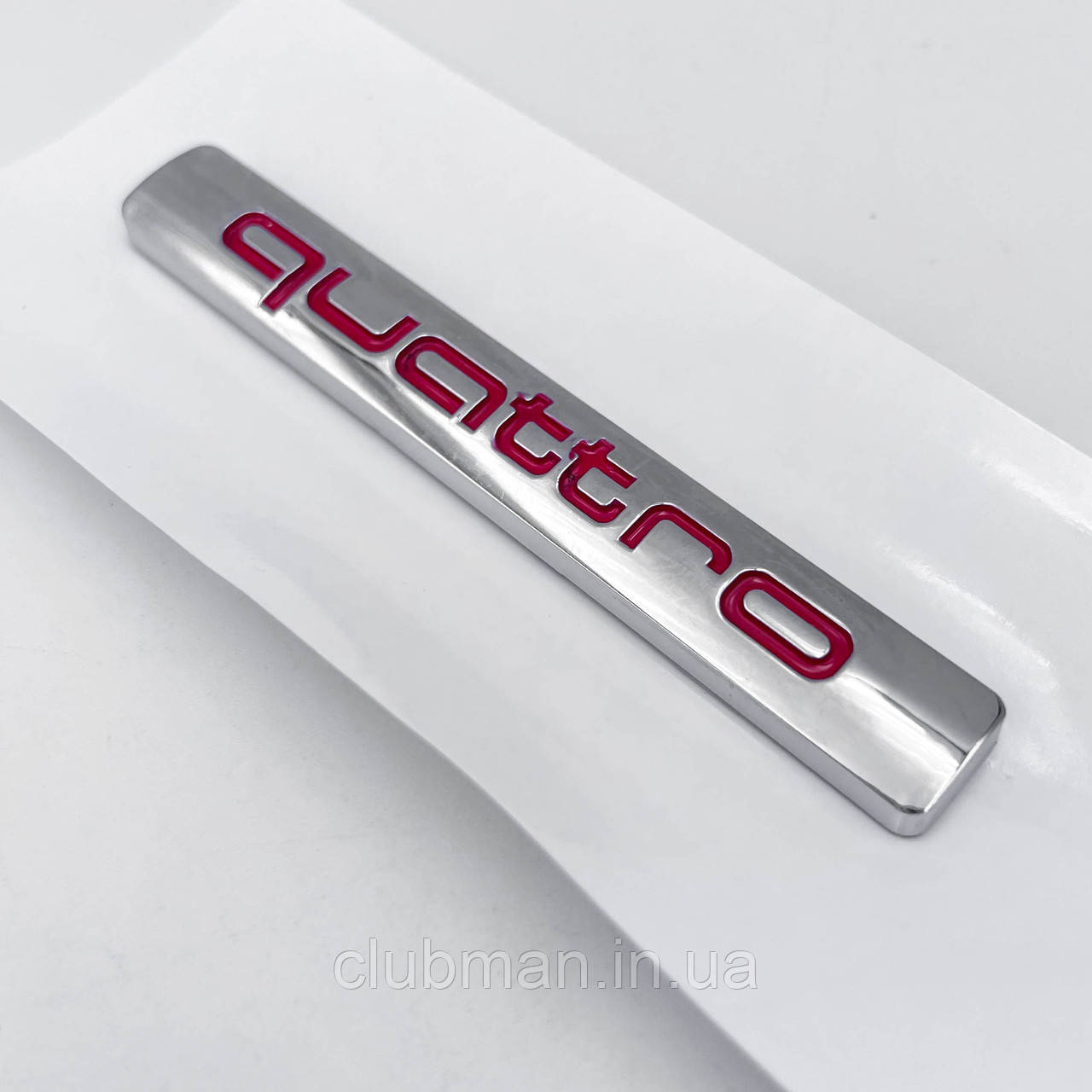 Емблема (шильдик, наклейка, логотип) AUDI (Ауді) Quattro 7.5x2cm Хром + червоний лого
