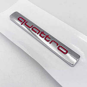 Емблема (шильдик, наклейка, логотип) AUDI (Ауді) Quattro 7.5x2cm Хром + червоний лого, фото 1