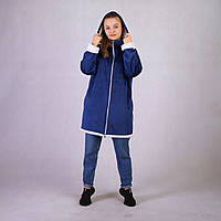Кофта-куртка жіноча хутряна тепла на блискавці з капюшоном синя нар. 46-54