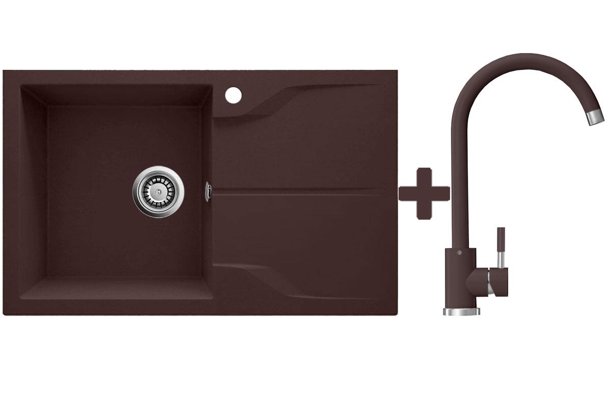 Комплект: мийка гранітна ADAMANTA Коричневий + Кран