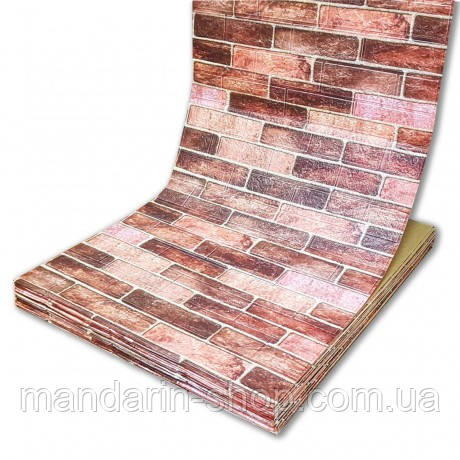Самоклеюча 3D панель під коричневу катеринославську цеглу в рулоні 20000x700x3мм, фото 1