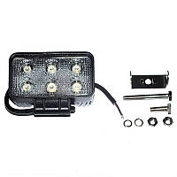 Фара LED прямоугольная 18W, 6 ламп, 110*114,5мм, узкий луч 12/24В (пр-во Юбана) 453701045