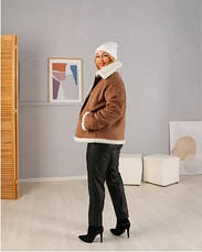 Жіноча утеплена куртка, дублянка коричнева з еко-замші з коміром розміри від 44 до 50, фото 4