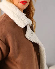 Жіноча утеплена куртка, дублянка коричнева з еко-замші з коміром розміри від 44 до 50, фото 5