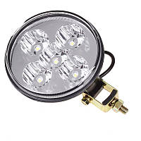 Фара МТЗ рабочая круглая 5 LED 15W 12/24V (стекло) с кронштейном ФГП-101-01