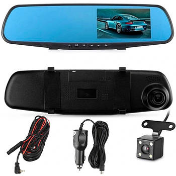 Відеореєстратор дзеркало з камерою заднього виду 1433, монітор 4,3" Автомобільний реєстратор з 2 камерами