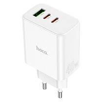 Мережевий Зарядник Hoco C126A PD+QC 40W | 1 USB-A, 2 Type C | Білий, фото 2