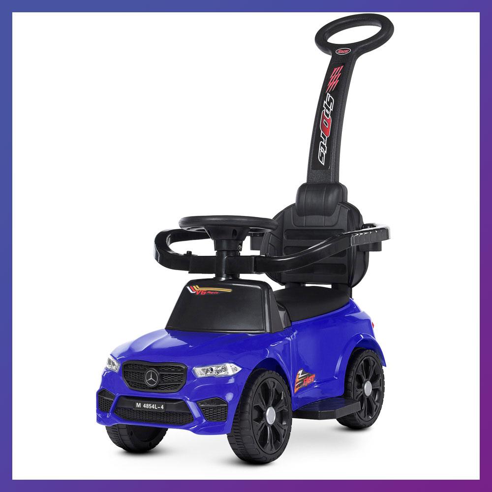Дитяча каталка-толокар Mercedes M 4854L з батьківською ручкою 2 в 1 синій, фото 1