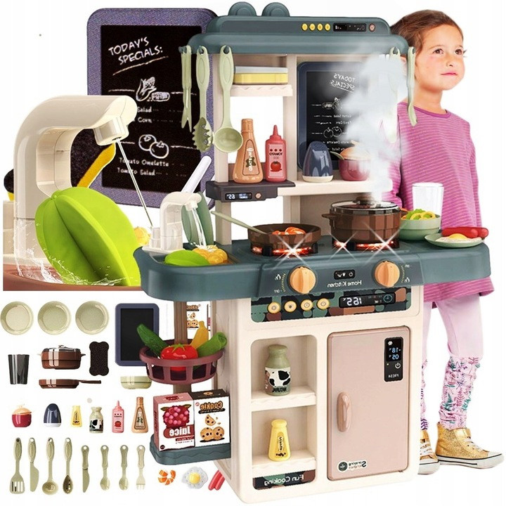 Дитяча пластикова кухня 63 см Lolly Kids LK105 + ефекти та 42 аксесуари (9676)