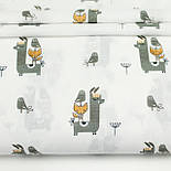 Лоскуток.Ситець 100% хб "Лами та пташки" сірого кольору на білому No см-0157, 43*95 см, фото 2