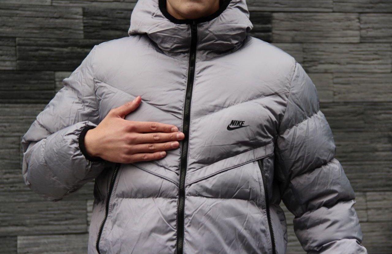 Пуховик Nike у сірому кольорі Куртка Nike тепла зимова Молодіжна стильна куртка