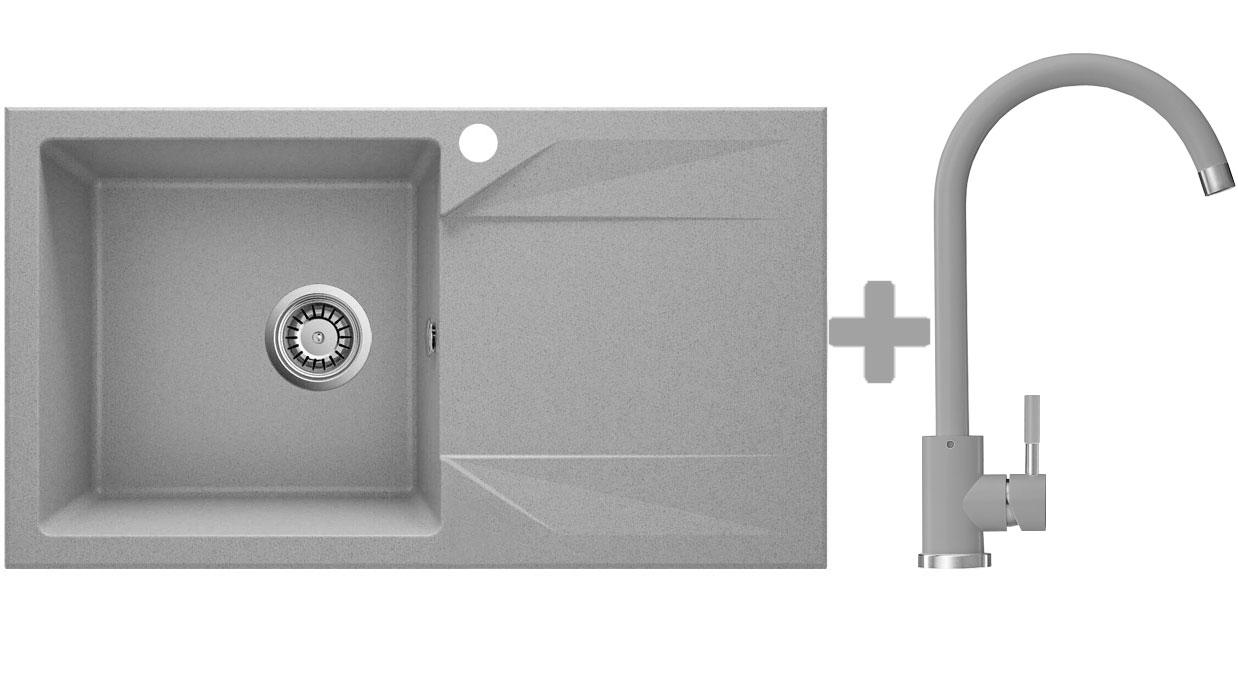 Комплект: мийка гранітна ASKANIA SANITA Сірий + Кран, фото 1