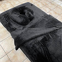 Плюшевый набор черный: чехол, плед и подушка ''Подкова'' на косметологическую кушетку