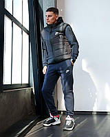 Теплый мужской спортивный костюм на флисе+жилет Найк, комплект синий осенний весенний Nike Teach Fleece