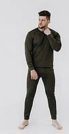 Термо комплект мужской: брюки и кофта из микро дайвинга Pobedov "Teplo", цвет хаки, термобелье