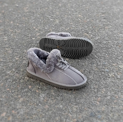 36р уги короткі СІРІ UGG зимові екозамша хутряна окантовка декор шнурок строчка напівчеревики автоледі, фото 4