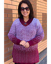 Жіночий светр-туніка в'язаний зимовий довгий бордовий розміри (з 52 по 64 розмір)
