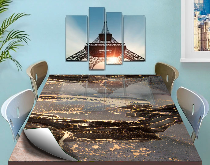 Покриття для столу, м'яке скло з фотодруком, Сірий мармур із золотом 60 х 100 см (1,2 мм)