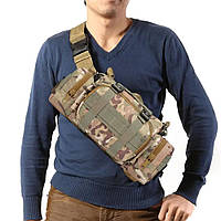Сумка тактическая наплечная на 5 л, 35х14х18 см, Мультикам, B04 / Поясная армейская сумка / Мужская сумка