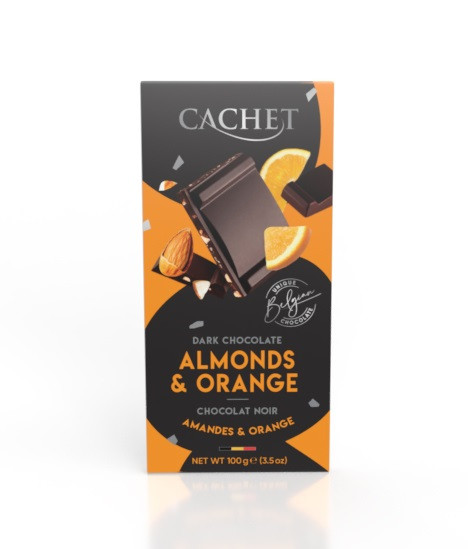 Шоколад чорний Cachet (Кашет) 57 % какао з апельсином і мигдалем 100 г Бельгія (опт 3 шт)